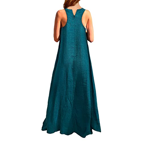 Rainday Women's Linen Dress Sleeveness Loose Dresses Casual Maxi Dress with Pockets2