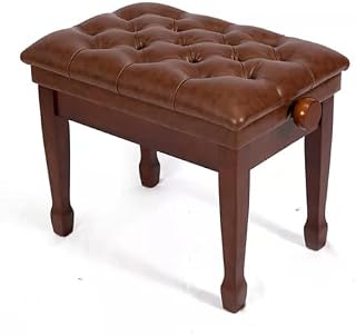 Banco de piano de madera maciza, altura ajustable de 48 a 58 cm, banco de piano de piel sintética, taburete individual con acolchado grueso (color: marrón)