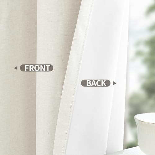 Image of YoungsTex Linen Blackout Curtains 45 Inch Length for Bedroom, Short Thermal Insulated Window Drapes Full Room Darkening with Grommet White Liner for Living Room, 2 Panels, 42 X 45 Inch
