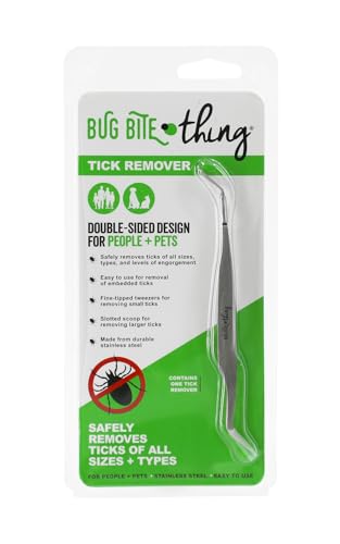 BUG BITE THING Tick Remover Tool for People & Pets Patented Two Sided Stainless Steel Design with Fine Tipped Tweezers Formerly Known as TickEase