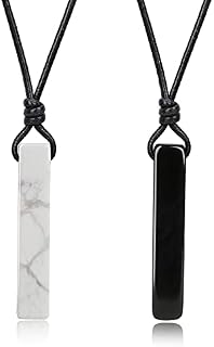 COAI Genuine Leather Cord Bar Stone Pendant Necklaces for Couples
