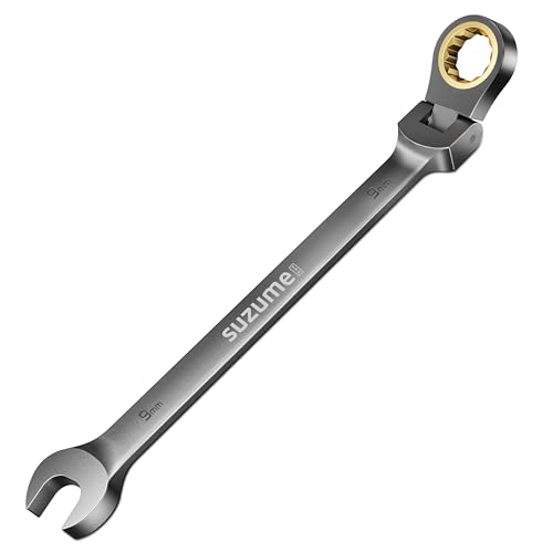 Image of SUZUME 9mm Flex Head Ratcheting Wrench Metric 72 Teeth Cr-V Steel 15K+ Cycle Locked Gears with 180 Flexible Head Black Nickel Coating