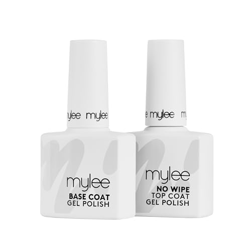 Mylee Top & Base Coat Sans Résidu pour Gel Vernis À Ongles 2x10ml UV LED - Finition longue durée, facile et rapide pour les ongles naturels, extensions en...