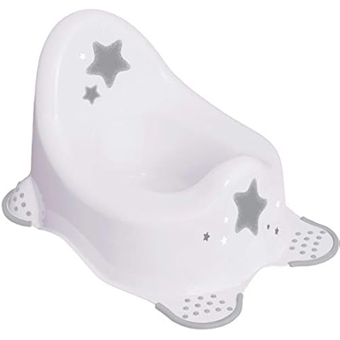 Babycurls Steady Potty with Non Slip Grip Feet Silver Stars - Easy to Clean Loo Training for Kids Toddlers Infants Practical Lightweight and Portable with High Back and Carry Handle (White) Cover