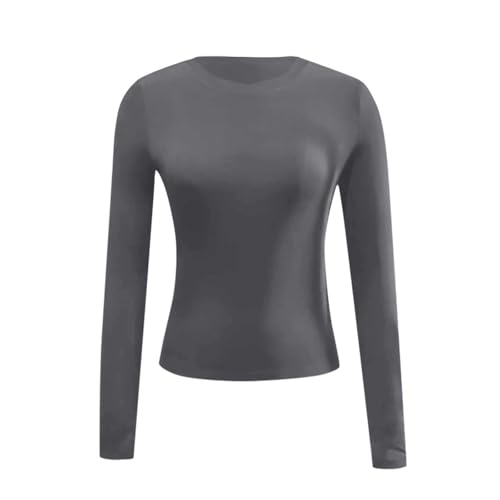 Womens Long Sleeve Shirts Crew Neck Basic Tees Solid Slim Fit Shirt Lightweight Fitted Plain Clothes Fashion Tops — view 2