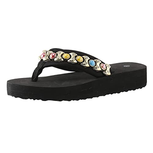 Uwdiohq Scarpe da Donna Infradito con Zeppa Perline alla Comode Morbide Sandali Spiaggia Bianche (Black, 37) Ciabatte Aperte Donne Tacco Flip Flop Piscina Estive Nere Suole Inter Ortopediche