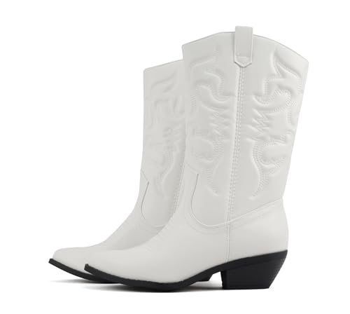Image of Soda inchTELLER inch ~ Women's Western Cowboy Boots with Stitched Detailing, Pointed Toe, and Low Block Heel