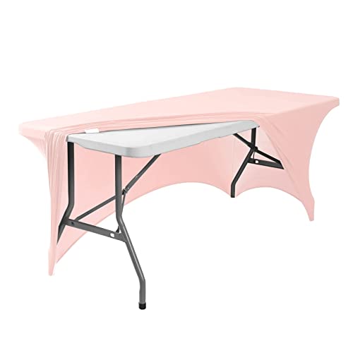 Image of FORLIFE 2Pack Spandex Table Covers,Fitted Tablecloth for Rectangular Tables, Stretch Patio Table Covers, Universal Spandex Table Cover for Wedding, Banquet, Party (6ft, Blush Pink)