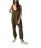 Free People High Roller Jumpsuit for Women - Low Scoop Neckline - Denim Fabrication - Harem Style Moss Stone XS (Women's 0-2) One Size