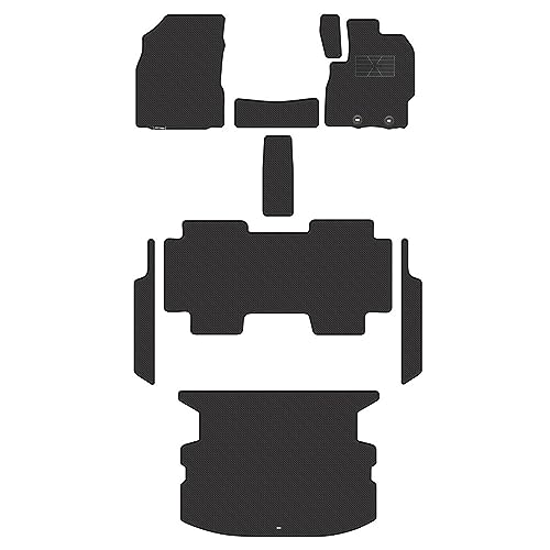 Hotfield トヨタ 互換品 新型 シエンタ 5人乗り 10系 15系 2025年8月〜対応 フロアマット+ステップマット+トランクマット ラゲッジマット / 形状04 ハイブリッド/リアステップ分割形状 カーボンファイバー調 防水