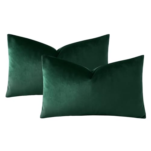 Image of Holland Velvet Rectangular Cushion Covers Pack of 4 | 17 inch x 27 inch / 43 x 69 cm, Army Green | Soft Pillow Covers Cushion Case for Sofa Bedroom Chair Car, Home Decor