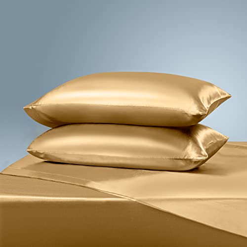Manyshofu Satin King Sheets Set 4 Piece - Soft Silky Satin Sheets Set, Camel Gold Satin Bed Sheets Cooling & Luxury Bedding Sheet Set(1 Satin Fitted Sheet, 1 Satin Flat Sheet, 2 Satin Pillow Cases) #TOP3