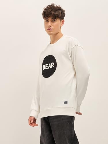 Image of THE BEAR HOUSE Men Typography Printed Round Neck Cotton Pullover Sweatshirt