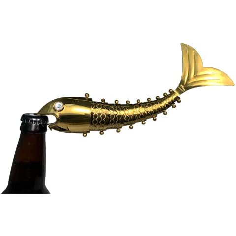 Brass Segmented Fish Beer Bottle Opener from Evvy Functional Art (Gold Finish) Cover