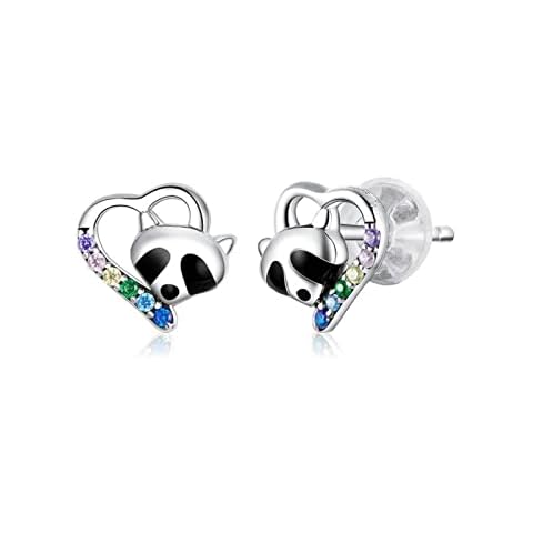 Genuine 925 Sterling Enamel Raccoon Studs Earrings For Women Heart-shape Ear Stud Wedding Statement Jewelry Cover