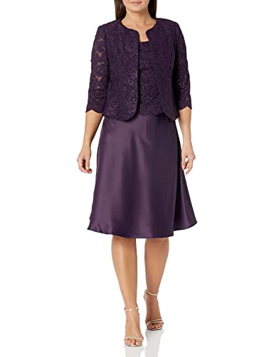 Alex Evenings Women's Tea Length Mock Dress with Sequin Jacket (Petite and Regular Sizes)