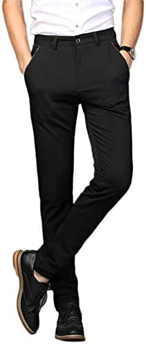 Plaid&Plain Men's Stretch Dress Pants Slim Fit Skinny Suit Pants 7104 Black 38W34L