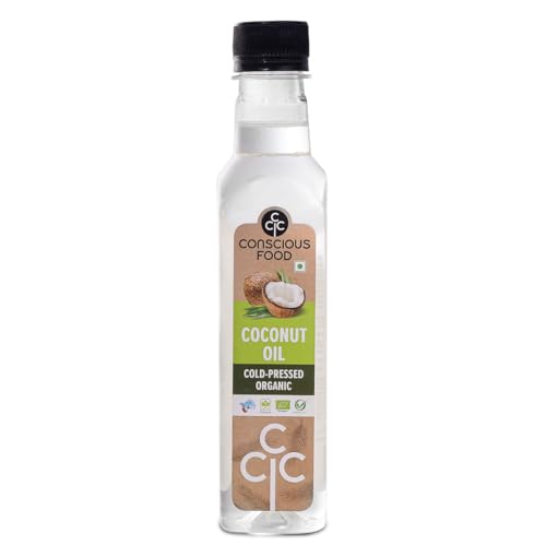 Image of Conscious Food Cold Pressed Coconut Oil | 250ml | Certified Organic | 100% Pure | Good for Cooking | Boosts Heart Health, Skin Care