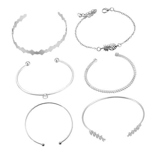 KOMBIUDA Juego de 6 Pulseras Creativas para Mujer Brazaletes Abiertos Diseño de Piña y Espiga Ajustables Delicados y Sencillos para Uso Diario y Fiestas