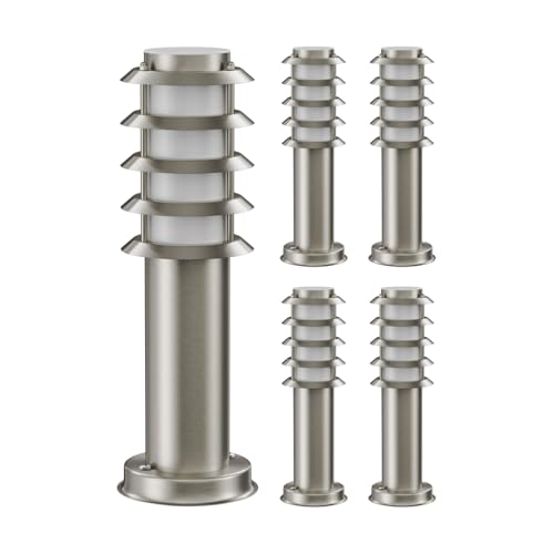 ledscom.de 5x Wegelicht/Pollerleuchte PORU für außen, IP44, Gitter, 39 cm, edelstahl, 1x E27 max. 40W