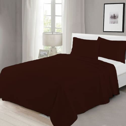 100% Egyptian Cotton Flat Sheet Super Soft Breathable Hypoallergenic Easy Care 200 Thread Count Bed Flat Sheet Hotel Quality Bedding Set (Chocolate, Pillowcase Cover Only)