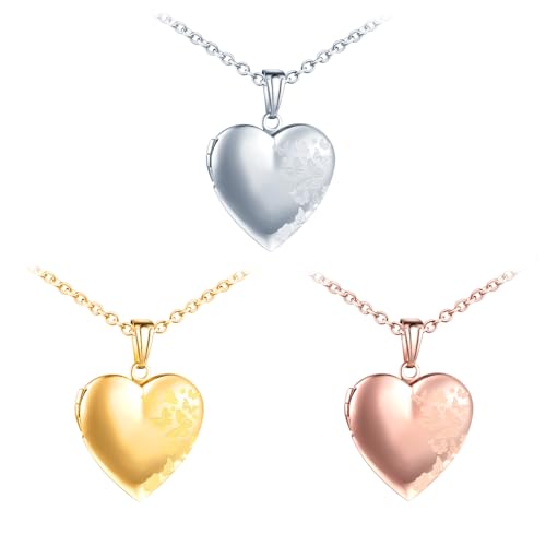 Collier Papillons Personnalisé Médaillon de Cœur Porte Photo Acier Inoxydable Bijoux Femme 50cm