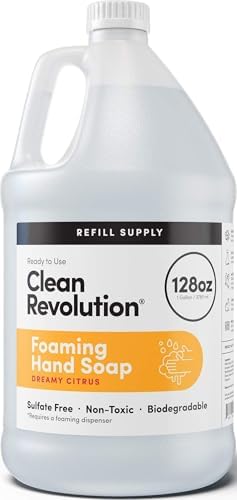 Clean Revolution Foaming Hand Soap Refill with Real Essential Oils, Moisturizing Sulfate-Free Hand Soap, Ready-to-Use Foam Soap Refill for Kitchen & Bathroom (Dreamy Citrus, 128oz)