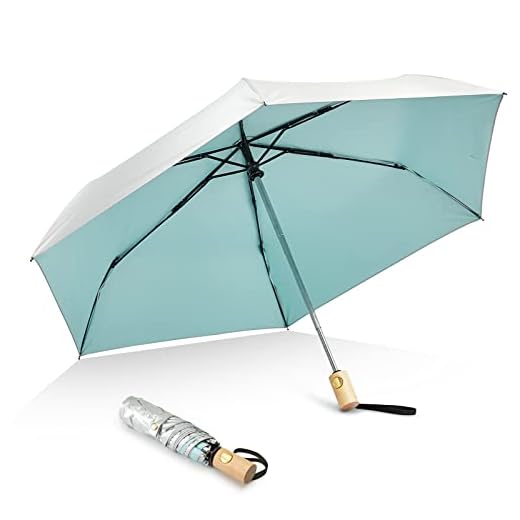 G4Free UPF 50+ UV Protection Travel Umbrella with Wooden Handle, 42 Inch Lightweight Sun Rain Folding Umbrellas Auto Open Close (Lake Blue)