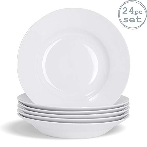 Argon Tableware 24x White Pasta Bowls - 23cm (9") - Ceramic Dinner Plates Dish Set Cereal Soup Serving Noodle Bowl - Dishwasher and Microwave Safe
