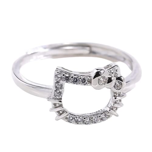 Xerial Kawaii Silver Plated Kitty Ring,Adjustable Open-ended Kitten Ring, Cute Cat rings,Jewelry Gift for Girlfriend Girls Women