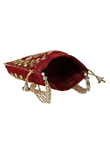Aditi Wasan Silk Potli Bag, Golden and Silver Zari Embroidered - Image 5