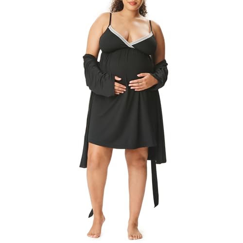 Image of Motherhood Maternity Womens Nursing Nightgown and Robe Set for Labor Delivery and Breastfeeding