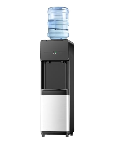 Feelfunn Top Loading Water Dispenser for 3 or 5 Gallon Bottles, Hot & Cold Water Dispenser, Water Cooler Dispenser with Child Safety Lock for Home Office Kitchen Apartment, Black & Stainless
