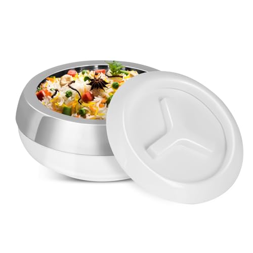 JAYPEE Palazio 2500 Ultra Inner Stainless Steel Casserole Pu Insulated Lockable Lid Food Grade Rustproof Hotbox for Kitchen Hot Pot for Rice | Stackable | Ideal for Gifting | Capacity 2500 ml, White