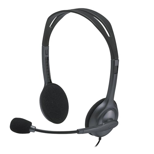 Logitech H111 Auriculares con Cable, Sonido Estéreo con Micrófono Giratorio, Jack 3,5mm, PC/Mac/Portátil/Smartphone/Tablet , Negro