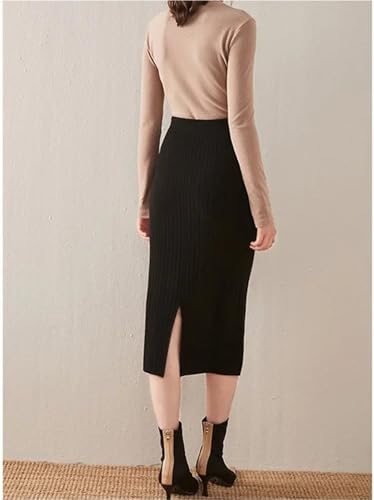 Women's Wool Knitted Mid Length Skirt with Elastic High Waisted Slit for Work and Office Fashion Slim Fit Pencil Wrap Skirt4