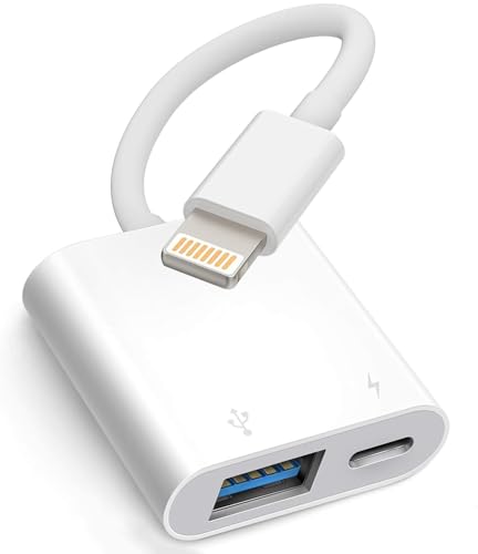 Apple Lightning auf USB Kamera Adapter mit Ladeanschluss für iPhone/iPad zum Anschluss von USB-Flash-Laufwerk, SSD, Kartenleser, Tastatur, Maus, Hub, MIDI, Plug & Play
