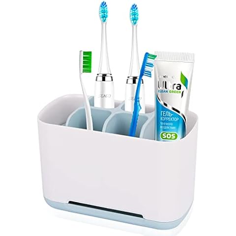 Toothbrush Holder, Electric Toothbrush Holder Detachable Easy Clean Large Toothbrush Caddy for Bathroom Countertop Vanity Organizer(4 toothbrush slots, 1 toothpaste slot, 1 storage slot) Cover