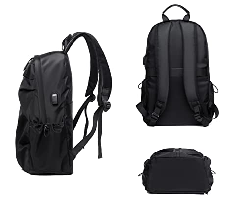 Water Resistant Lightweight Travel Hiking Nylon BackPack Daypack Durable with USB Charging Port (Black)3