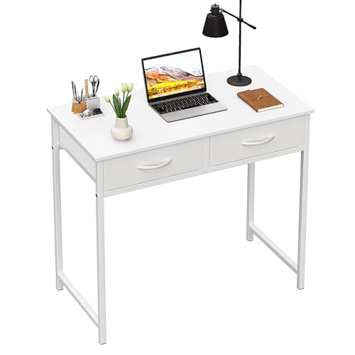 WOHOMO Schreibtisch Mit Schubladen,Computertische,80cm Kleiner Bürotisch Computertisch, Bürotisch, für Arbeitszimmer, Schlafzimme,Wohnzimmer,weiß