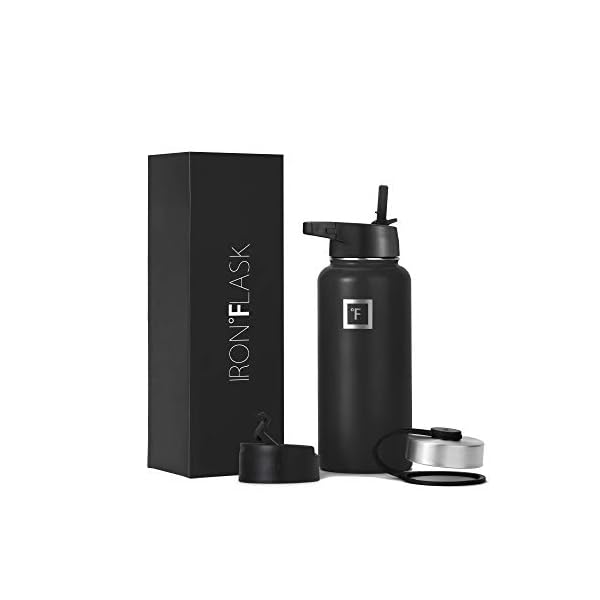 IRON °FLASK Sports Water Bottle - 32 Oz 3 Lids (Straw Lid), Leak Proof - Stainless Steel Gym & Sport Bottles for Men, Women & Kids - Double Walled, Insulated Thermos, Metal Canteen