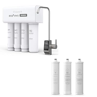 Ecoviva Under Sink Reverse Osmosis RO Water Filter Filtration System - 800GPD Bundle with Extra Filter PP, GAC, CTO