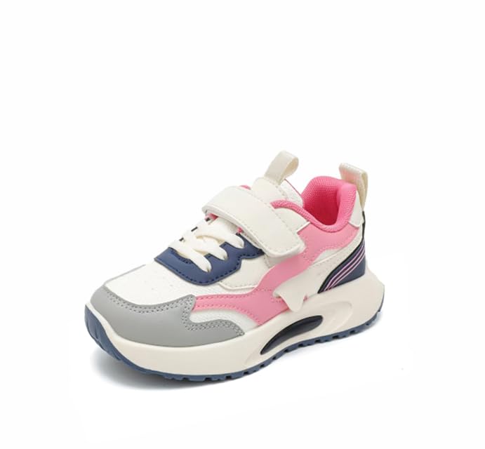 Kids Athletic Sneakers with Hook and Loop Strap, White and Black, Casual Sport Running Shoes2