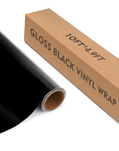 Image of 10ft x 4.9ft Gloss Black Car Vinyl Wrap Roll, Durable Easy Application Automotive Wrapping Film for Car Body Protection (Gloss Black)