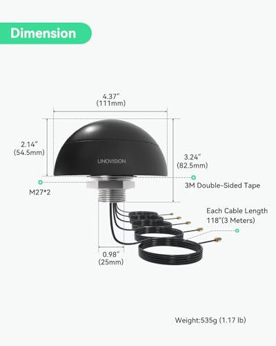 Image of LINOVISION 4G LTE MIMO Combo 5-in-1 Antenna, 2X 4G LTE, 1x GNSS, 2X Wi-Fi, Outdoor Roof SMA Antenna with 10ft Cable, Works with IOT-R32, Inhand IR302, Teltonika RUT241 /RUT240 /RUT360 /RUT956 (PR1KCO28)