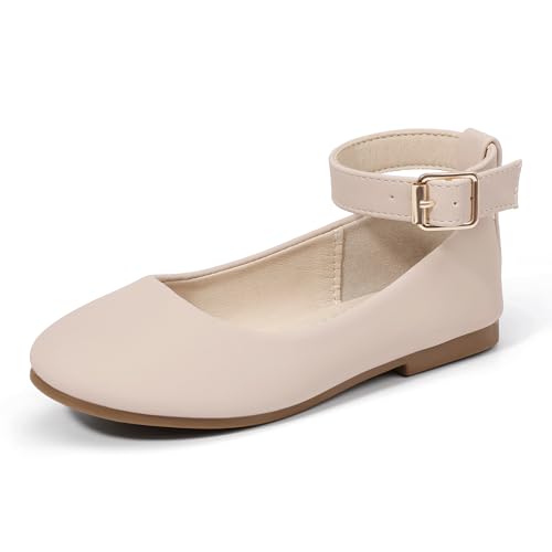 Hehainom Girls Dress Shoes Wedding Party School Ankle Strap Ballet Flats Shoes Little Big Kids Flower Girl Shoes