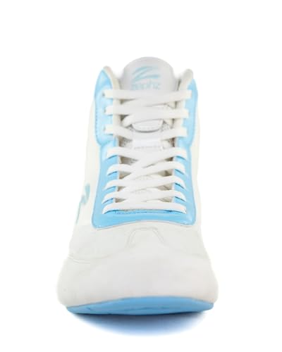 Women's MatLady Wresting Shoe, White/Light Blue2
