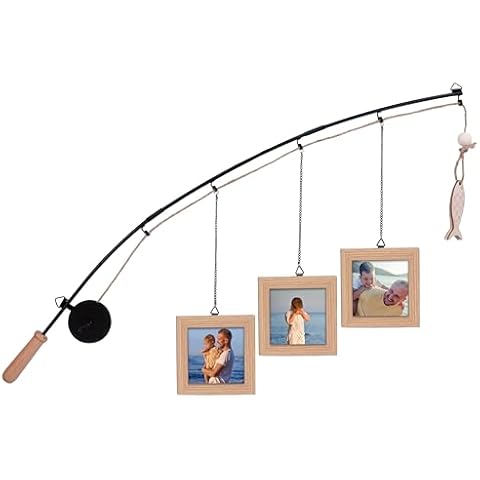 Meudid Fishing Picture Frame Wall Decor - Fishing Decorations with 3-Pack 4" x 4" Wood Frames Fishing Pole Picture Frame for Lake House Farmhouse Cover