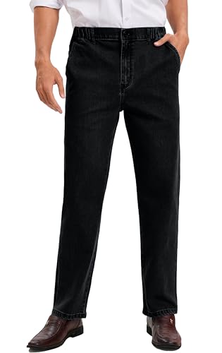 voeeron Mens Elastic Waist Jeans Black