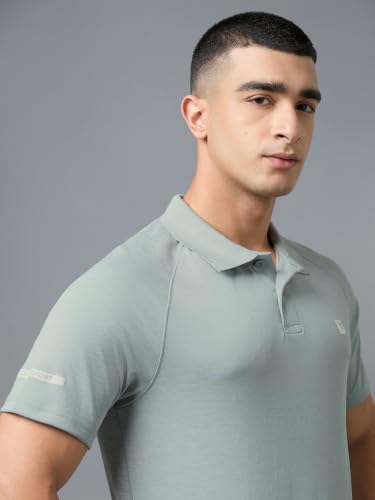 Image of TECHNOSPORT Men's 100% Polyester Slim Fit Self-Design Half Sleeve Polo T-Shirt with Double Cool, SPF50+ Properties for Gym, Workout 7 Regular Use